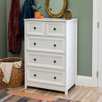 Farmhouse 5 Drawer Grooved Tall Storage Dresser White - Saracina Home 3 Farmhouse 5 Drawer Grooved Tall Storage Dresser White - Saracina Home