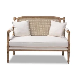 Clemence Upholstered Whitewashed Wood Sofa Loveseat Ivory/Oak - Baxton Studio -Furniture Store GUEST d94fa4f6 a255 4ee1 9ed4 ec507c7e71f5