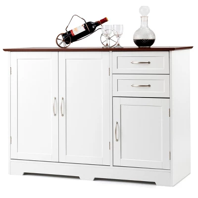 Costway Buffet Sideboard Kitchen Cupboard Storage Cabinet W/ 2 Drawers & 3 Doors White 7 Costway Buffet Sideboard Kitchen Cupboard Storage Cabinet W/ 2 Drawers & 3 Doors White - Image 5