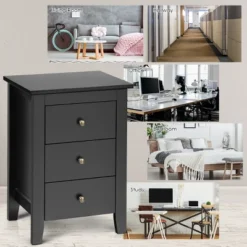 Costway Nightstand End Beside Sofa Table Cabinet W/ 3 Drawers Bedroom Furniture Black -Furniture Store GUEST db31b230 313f 4327 bbfe a13ba467cfaa
