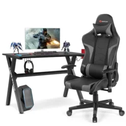 Costway X-Shaped Gaming Desk & Racing Style Massage Chair Set Home Office Black+White/Blue/Grey/Red -Furniture Store GUEST dba350ba 82f5 492f be2b f959a293dadc