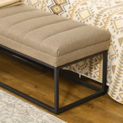 HOMCOM 47.25" End Of Bed Bench With Channel Tufted Design, Upholstered Ottoman Bench With Steel Legs For Bedroom, Entryway, Brown 11 HOMCOM 47.25" End Of Bed Bench With Channel Tufted Design, Upholstered Ottoman Bench With Steel Legs For Bedroom, Entryway, Brown -Furniture Store GUEST dbd705a3 20d9 48d7 b01e 603b02fc2d82