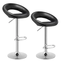 Costway Set Of 2 Bar Stools Adjustable PU Leather Barstools Swivel Pub Chairs Black New Low Back -Furniture Store GUEST dde1866f dd55 4e6d 9ff5 208381338aa6