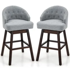 Costway Set Of 2 Swivel Bar Stools Tufted Bar Height Pub Chairs With Rubber Wood Legs Grey/Beige -Furniture Store GUEST ded07611 9cea 4b0a aada 2f489a2981ee