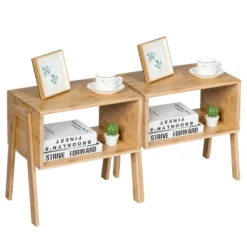 Costway Set Of 2 Bamboo Nightstand Stackable Sofa Table Bedside Table With Storage Shelf -Furniture Store GUEST df325cfc d697 472a bfd7 8a430721611c