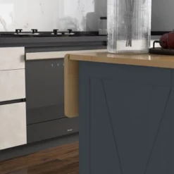 HOMCOM Rolling Kitchen Island With Drop Leaf Wood Breakfast Bar, Farmhouse Kitchen Cart With 2 Drawers, Adjustable Shelves For Dining Room, Dark Gray -Furniture Store GUEST e0584749 68f8 4a9b b22b fe60cba2a0aa