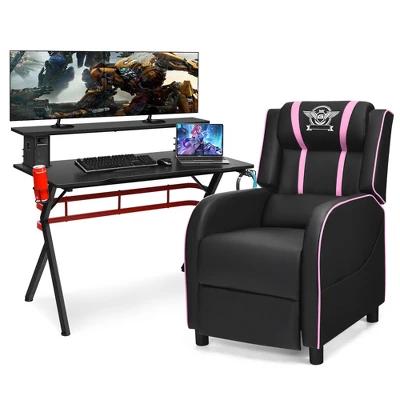 Costway Gaming Desk & Chair Set 48'' Computer Desk & Massage Recliner Chair Black + White/Blue/Pink/Red 6 Costway Gaming Desk & Chair Set 48'' Computer Desk & Massage Recliner Chair Black + White/Blue/Pink/Red - Image 4