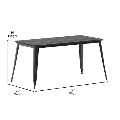 Emma And Oliver Indoor/Outdoor Dining Table With Umbrella Hole, 30" X 60" Rectangular All Weather Poly Resin Top And Black Steel Base 7 Emma And Oliver Indoor/Outdoor Dining Table With Umbrella Hole, 30" X 60" Rectangular All Weather Poly Resin Top And Black Steel Base - Image 5