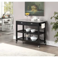American Heritage 3 Tier Stainless Steel Kitchen Cart With Drawers - Breighton Home