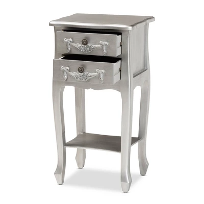 Eliya Brushed Wood 2 Drawer Nightstand Silver - Baxton Studio 4 Eliya Brushed Wood 2 Drawer Nightstand Silver - Baxton Studio - Image 2