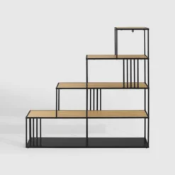 55.5" Modern 4 Shelf With Metal Bar Room Divider Bookcase Coastal Oak/Black - Saracina Home 13 55.5" Modern 4 Shelf With Metal Bar Room Divider Bookcase Coastal Oak/Black - Saracina Home -Furniture Store GUEST e2b6c1ac 89cc 4599 81cf 4c065be0aa23