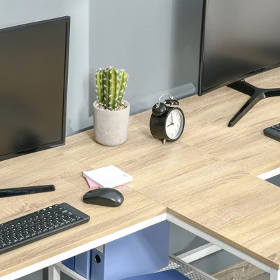 HOMCOM 83" Two Person Computer Desk With 2 Storage Shelves, Double Desk Workstation With Book Shelf, Long Desk Table For Home Office, Natural 6 HOMCOM 83" Two Person Computer Desk With 2 Storage Shelves, Double Desk Workstation With Book Shelf, Long Desk Table For Home Office, Natural - Image 4