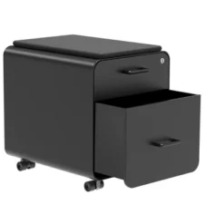 Monoprice Round Corner 2-Drawer File Cabinet - Black, Lockable With Seat Cushion - Workstream Collection