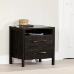 Gravity 2 Drawer Nightstand Rubbed Black - South Shore