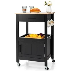 Costway Rolling Kitchen Island Cart On Wheels Bar Serving Trolley W/Drawer Cabinet BlackWhite -Furniture Store GUEST e85608f5 0f55 4a76 8b24 baf07b8ba14a