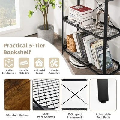 Costway 5 Tier Bookshelf Standing Storage Shelf Unit For Kitchen Living Room Office 10 Costway 5 Tier Bookshelf Standing Storage Shelf Unit For Kitchen Living Room Office - Image 8