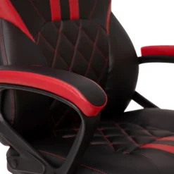 Emma And Oliver Ergonomic High Back Swivel Gaming Chair With Diamond Stitch Black Faux Leather Upholstery With Red Accent Stripes, Padded Arms -Furniture Store GUEST eaeb2cb0 3674 495d b429 aa10cab95ae6