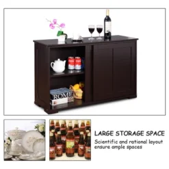 Costway Kitchen Storage Cabinet Sideboard Buffet Cupboard Wood Sliding Door Pantry Brown -Furniture Store GUEST eb5a55f7 c0bd 48bc b85e 5302111621c8
