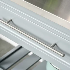 HOMCOM Kitchen Island With Stainless Steel Top, Traditional Kitchen Island With Storage, 2-Tier Open Shelves, Drawers, Light Gray -Furniture Store GUEST ee0f28a2 279b 4583 8904 c418f37421c6