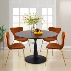 Harold+Flavia 5-Piece Walnut Foil Round Top Pedestal Dining Table Set With 4 Upholstered Chairs -The Pop Maison -Furniture Store GUEST eeb00f07 b15f 429d be7e 462fef1c3af5