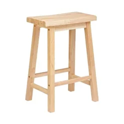 PJ Wood Classic Saddle-Seat 29" Tall Kitchen Counter Stool For Homes, Dining Spaces, And Bars W/ Backless Seat, 4 Square Legs, Natural (2 Pack)