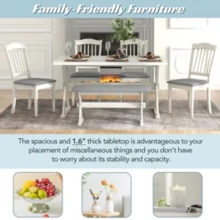 6 PCS Rustic Wood Dining Table Set, Rectangular Trestle Table With 4 Upholstered Chairs & Bench-ModernLuxe -Furniture Store GUEST f01fe236 178b 445d a303 62dc8fe761da