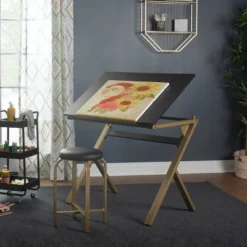 2pc Stellar Drawing Table With 36" Adjustable Top With Stool Set Black/Gold - Studio Designs -Furniture Store GUEST f04d874f 9fe4 4ee2 94ff 73c77c3c6e1d