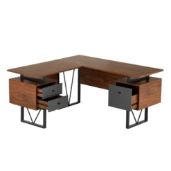 Reversible L Shaped Computer Desk With Drawers And File Cabinet Walnut - Techni Mobili -Furniture Store GUEST f125d031 b688 46a1 8c9a e5c91c33b4be