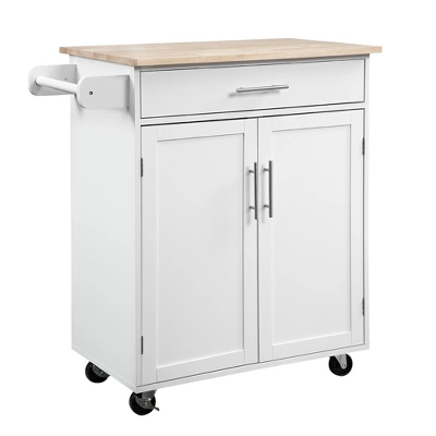 HOMCOM Kitchen Island Cart Rolling Trolley Cart With Drawer, Storage Cabinet & Towel Rack 8 HOMCOM Kitchen Island Cart Rolling Trolley Cart With Drawer, Storage Cabinet & Towel Rack - Image 6