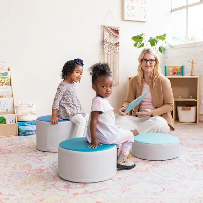 ECR4Kids SoftZone Colorful Stump Stool Seating Set, Foam Ottomans, 3-Piece 4 ECR4Kids SoftZone Colorful Stump Stool Seating Set, Foam Ottomans, 3-Piece - Image 2