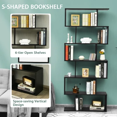 Costway 2 PCS 6 Tier S-Shaped Bookshelf Storage Display Bookcase Z-Shelf 8 Costway 2 PCS 6 Tier S-Shaped Bookshelf Storage Display Bookcase Z-Shelf - Image 6