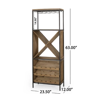 Fritsche Modern Industrial 47 Bottle Floor Wine Rack Natural/Black - Christopher Knight Home 4 Fritsche Modern Industrial 47 Bottle Floor Wine Rack Natural/Black - Christopher Knight Home - Image 2