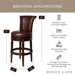 Maven Lane Pullman Wooden Kitchen Bar Height Stool With 180 Degrees Swivel -Furniture Store GUEST f1f92ad4 2043 49f2 85e4 9c8bc6a2c20c