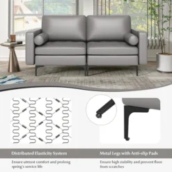 Costway Modern Loveseat 2-Seat Sofa Couch With 2 Bolsters Side Storage Pocket Grey/Red -Furniture Store GUEST f1f9f7ad 15da 44eb 9e8b 45b3c562cec7