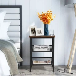 Costway 3-Tier Industrial End Side Table Nightstand W/2 Adjustable Shelves Rustic Brown 13 Costway 3-Tier Industrial End Side Table Nightstand W/2 Adjustable Shelves Rustic Brown -Furniture Store GUEST f1fe7d89 cf85 409d a4ef 58ba1ba9af7b