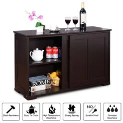 Costway Kitchen Storage Cabinet Sideboard Buffet Cupboard Wood Sliding Door Pantry Brown -Furniture Store GUEST f2150be2 a88c 458c 9a32 a7dc0591f621