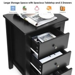 Costway Nightstand End Beside Sofa Table Cabinet W/ 3 Drawers Bedroom Furniture Black -Furniture Store GUEST f2761119 3ce7 4ca6 aa30 f213f96999b8