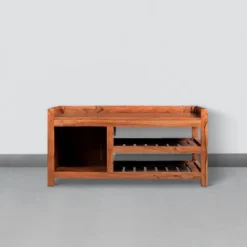 Entryway Bench With Wooden Seat And 2 Slatted Shelves Brown - The Urban Port -Furniture Store GUEST f2a1cf26 25bf 454b 9185 c00e67b81ed3