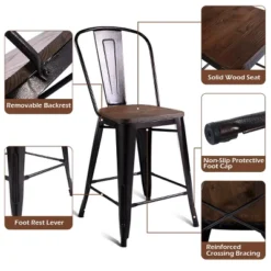Costway Copper Set Of 4 Metal Wood Counter Stool Kitchen Dining Bar Chairs Rustic Full Back -Furniture Store GUEST f45b586f 7704 4735 ba83 d00535bf8472