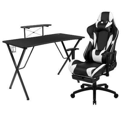 Flash Furniture Gaming Desk And Footrest Reclining Gaming Chair Set With Cup Holder, Headphone Hook, And Monitor/Smartphone Stand 13 Flash Furniture Gaming Desk And Footrest Reclining Gaming Chair Set With Cup Holder, Headphone Hook, And Monitor/Smartphone Stand - Image 11