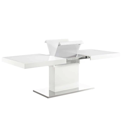 Vector Extendable Dining Table White Silver - Modway 3 Vector Extendable Dining Table White Silver - Modway