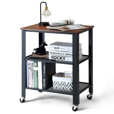 Industrial Serving Cart 3-Tier Kitchen Utility Cart On Wheels W/Storage Black 10 Industrial Serving Cart 3-Tier Kitchen Utility Cart On Wheels W/Storage Black - Image 8