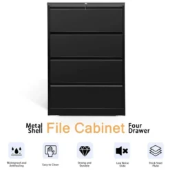 AOBABO 4 Drawer Lateral Steel File Organizing Cabinet With Locking System And Adjustable Hanging Bars For Letter/Legal Size Paper, Black -Furniture Store GUEST f57227c1 967e 473e 865d c5e2b36f500f