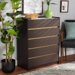 Walker Wood 5 Drawer Chest With Faux Marble Top Dark Brown/Marble/Gold - Baxton Studio -Furniture Store GUEST f5bf88da e6ad 43b3 b60f 275f481fe8b1