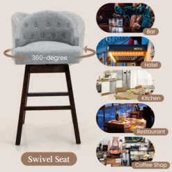Costway Set Of 2 Swivel Bar Stools Tufted Bar Height Pub Chairs With Rubber Wood Legs Grey/Beige -Furniture Store GUEST f71c9788 566b 4ce5 8c5a 3a9d27adf6cf