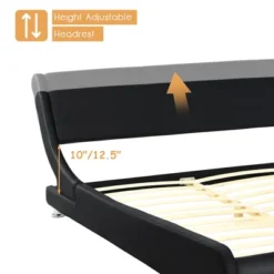 Costway Full Faux Leather Upholstered Platform Bed Adjustable Headboard Black -Furniture Store GUEST f7496263 6f8f 42d1 a957 cf0608f3b4b9