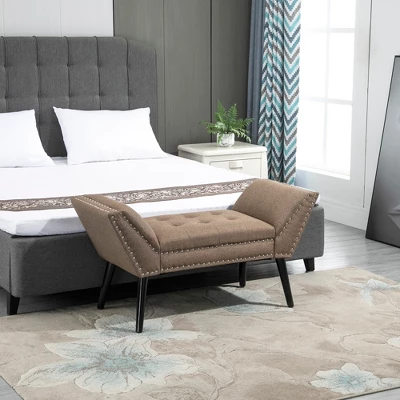 HOMCOM Modern Button Tufted Sitting Bench, Accent Fabric Upholstered Ottoman For Bedroom Or Living Room 4 HOMCOM Modern Button Tufted Sitting Bench, Accent Fabric Upholstered Ottoman For Bedroom Or Living Room - Image 2