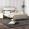 Costway Full Gold Metal Bed Frame Upholstered Platform Bed With Velvet Headboard