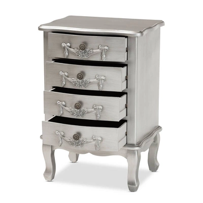 Callen Brushed Wood 4 Drawer Nightstand Silver - Baxton Studio 4 Callen Brushed Wood 4 Drawer Nightstand Silver - Baxton Studio - Image 2