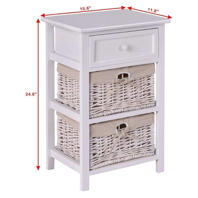 Costway 2PCS Night Stand 3 Tiers 1 Drawer Bedside End Table Organizer Wood W/2 Baskets 4 Costway 2PCS Night Stand 3 Tiers 1 Drawer Bedside End Table Organizer Wood W/2 Baskets - Image 2